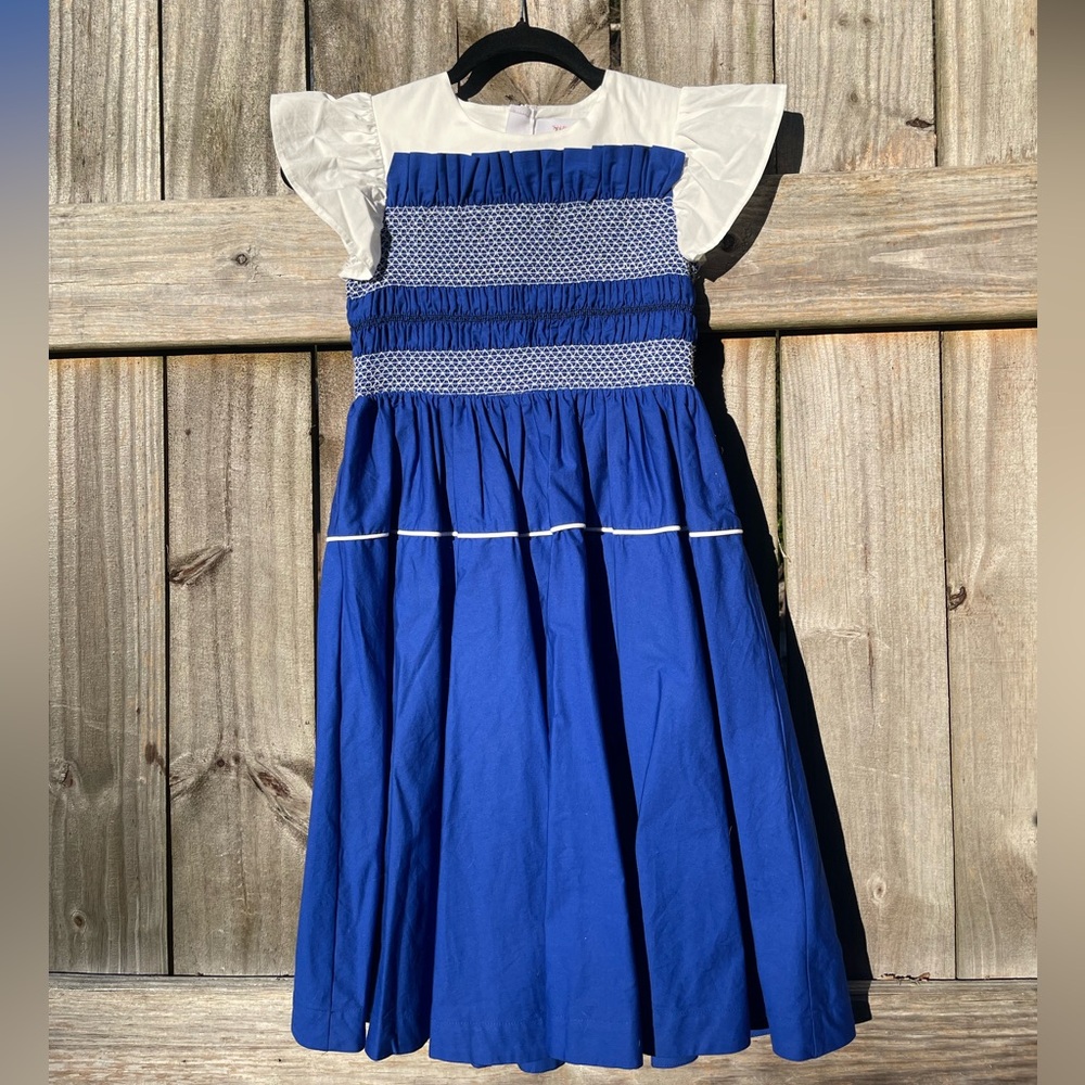 The Middle Daughter Blue and White Cotton Kids Dress (9-10)